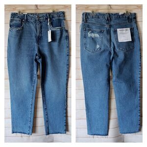 Good American Good Vintage High Waist Distressed Denim Stretchy Jeans Frayed Hem